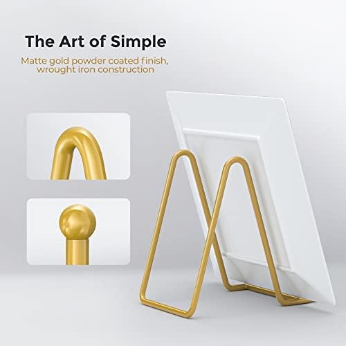 TR-LIFE Plate Display Stand - 3 Inch Holder + Metal Frame for Picture, Decorative Plate, Photo Easel, Tabletop Art (Gold 2 Pack)