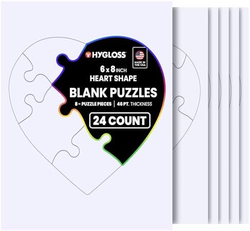 Hygloss 24 Blank Heart Puzzles – 6 x 8 Inches – Ideal for Valentine’s Day Crafts – Write, Draw, and Decorate – 8 Pieces Each