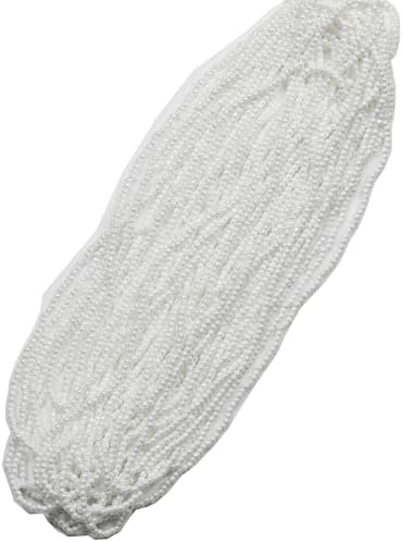 11/0 Glass White Pearl Color Seed Beads Hanks (1 Hank 3 Meters) Total 3 String Hanks About 6000pcs, 9 Meters String Clear AB Seed Beads Strand Hanks (White Pearl)