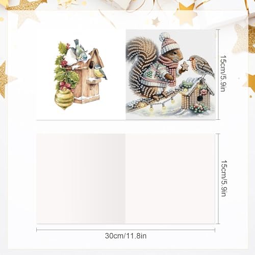 antor 6-Pack Squirrel Christmas Diamond Painting Cards – DIY Diamond Art Greeting Card Kit with Envelopes, Holiday Rhinestone Craft for Adults