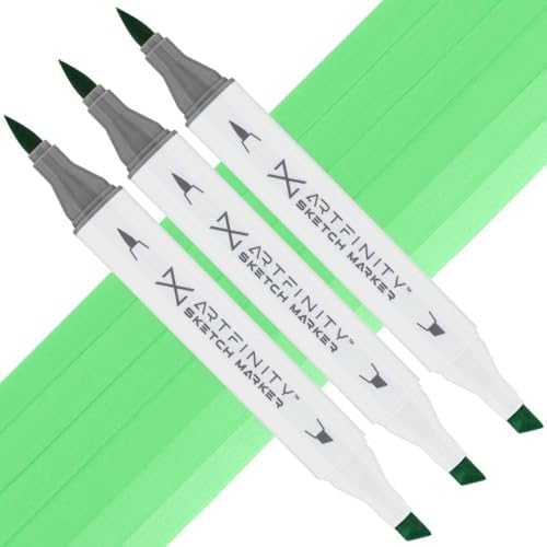 Artfinity Sketch Markers - Set of 3 - Lettuce G2-3, Vibrant, Professional, Dye-Based Alcohol Markers for Artists, Drawing, Travel, & More