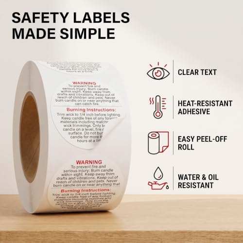 500 Pieces White Warning Labels, 1 Inch Jar Container Stickers for Candle Making DIY Jars and Tins - Safety Decal Stickers for Candle Making Kits
