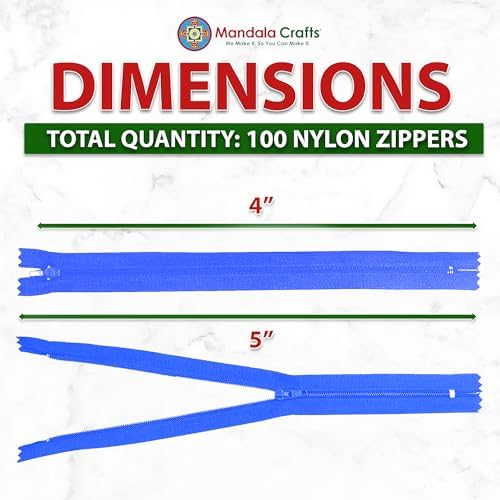 Mandala Crafts 100 PCs Blue Closed-End 4 Inches Nylon Zippers for Sewing