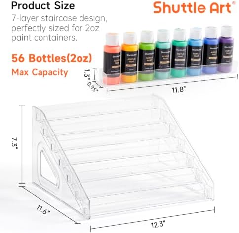 Shuttle Art Acrylic Paint Organizer, 7 Layers Clear Storage Rack, Snap On Organizer for Acrylic Paint, Oil Paints, Nail Polish and Craft Supplies
