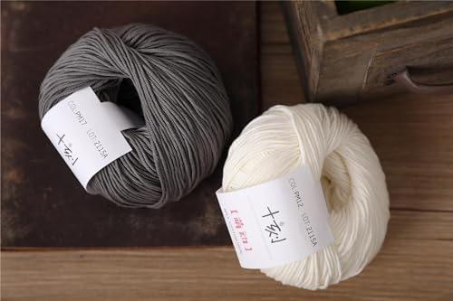Fine Weight Knitted and Crocheted Cotton Yarn, 100% Long Staple Cotton Yarn, Baby Sports, 2 Packages of 100g/3.52oz (Per Skein 50g/162yards)-Dark Cloud Grey
