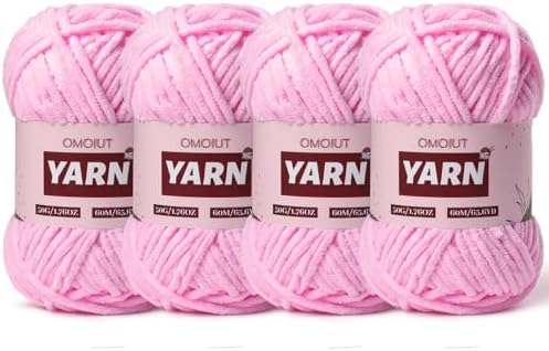 4 Packs Plush Chenille Chunky Crochet Yarn - Baby Yarn for Crocheting Soft - Velvet Yarns Knitting for Blankets Crafts - Fluffy Amigurumi Yarns 200g/262.5yds (4 Dark Pink)