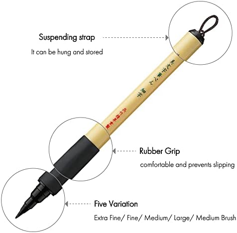 Kuretake Bimoji Brush Pen, 5 pcs set, brush tip marking fude brush pen, for Calligraphy, lettering, illustration, Professional, Made in Japan