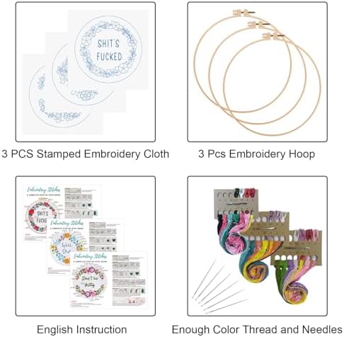 Louise Maelys 3 Sets Funny Embroidery Kits for Beginners