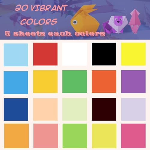 100 Sheets Origami Paper, 25x25 cm/10 Inch Origami Paper Double Sided(70gsm), 20 Colors Large Origami Paper Squares for Kids DIY School Arts Crafts Projects Children Adults