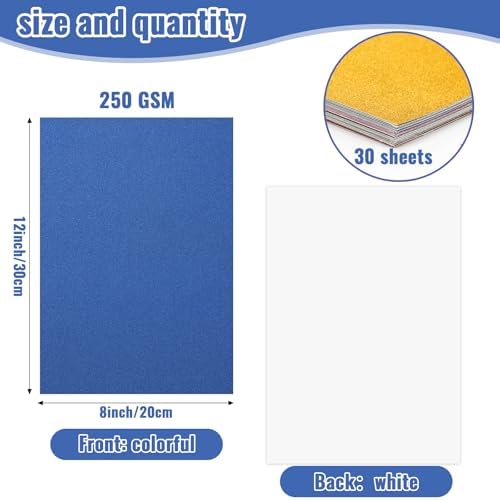 30 Pack Glitter Cardstock Paper Sheets 30 Colors 12×8inch 250gsm/92lb