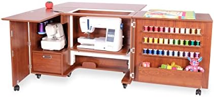Arrow K8405 Wallaby Kangaroo Sewing, Cutting, Quilting, Crafting Cabinet and Table, Includes Storage and Airlift, Portable with Wheels, Teak Finish