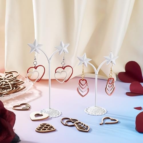 Elecrelive 60pcs Valentine's Day Wooden Earring Set Wooden Heart Charms Unfinished Wood Charms Wood Cutout Earrings for DIY Earring Necklace Jewelry Making