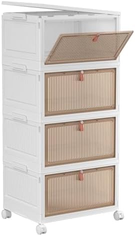 YFXCVSL 4 Tier Plastic Storage Bins with Lid 32QT, Stackable Storage Bins | Plastic Storage Bins with Wheels, Folding Storage Boxes, Organizers and Storage for Living Room,Office,Dorm