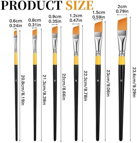 6PCS Small Angled Paint Brushes for Craft Detail Trim, 6 Sizes Flat Angular