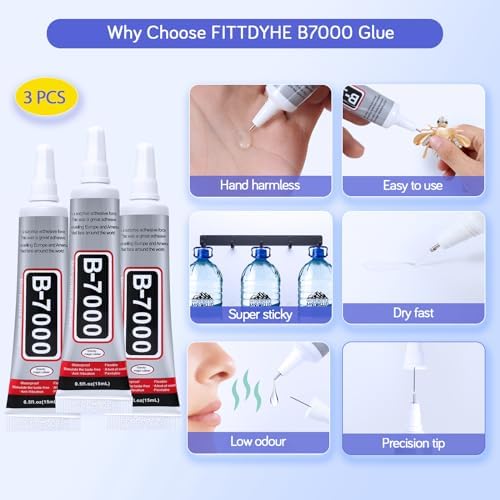 FITTDYHE 3PCS Jewelry Glue - 15ML/0.5fl oz Clear DIY Craft Glue for Rhinestones, Waterproof Strong Bond Adhesive for Phone Repair, Nail Art, Shoes, Fabric, Metal, Glass