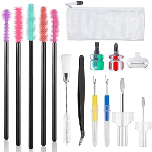 15pcs Sewing Machine Cleaning Kit, Sewing Machine Cleaning Tools Including Tweezers, Rippers, Screwdriver, Double Headed Brush, Needle Board Screwdriver, Silicone Brush and Storage Bag