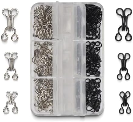 Ahviesli 72 Pairs Hook and Eye Sewing Kit – Black and Silver Bra Hooks Replacement in Multiple Sizes, Ideal for DIY Clothing Repairs, Underwear Alteration, and Home Sewing, with Storage Box