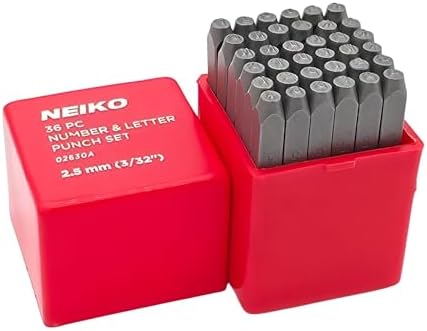 NEIKO 02630A Number and Letter Punch Set with Heat-Treated Steel Punches, Imprinting & Arts and Crafts, 3/32" (2.5MM) Shaft, 36 Pc Stamp Set, Uppercase Letter & Number Punch Set (A-Z / 0-8 / "&")