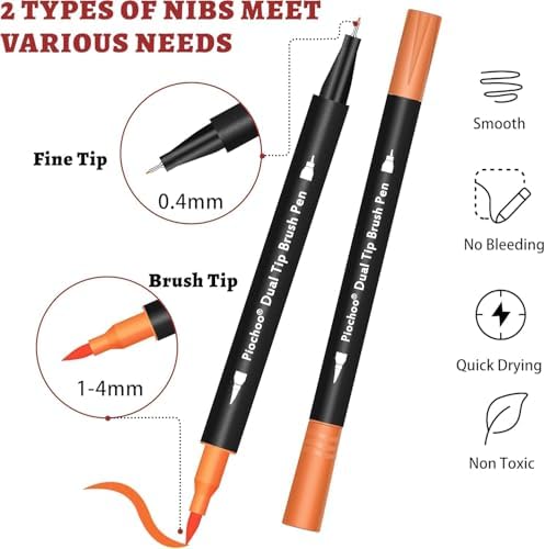 Piochoo Markers Pens Dual Tip Coloring Markers Set for Adult Coloring Books