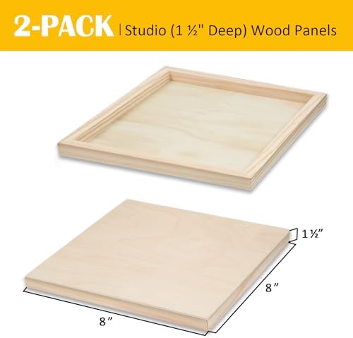 Falling in Art 2 Pack 8x8'' Unfinished Gallery Birch Wood Canvas Panels | Birch Wood Panels Kit, 1 1/2" Deep Art Cradle Boards for Painting, Pouring, Burning,Epoxy Resin, Laser Engraving Cutting