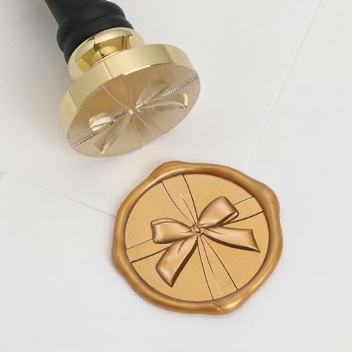 UNIQOOO 3D Relief Wax Seal Stamp, Ribbon Bow Brass Head with Wood Handle, Aesthetic Floral Sealer for Wedding Invitations, DIY, Gift Wrapping, Envelopes, Christmas Cards