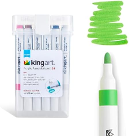 KINGART 409-24 Acrylic Paint Markers with Storage Case, 24-Vibrant Colors