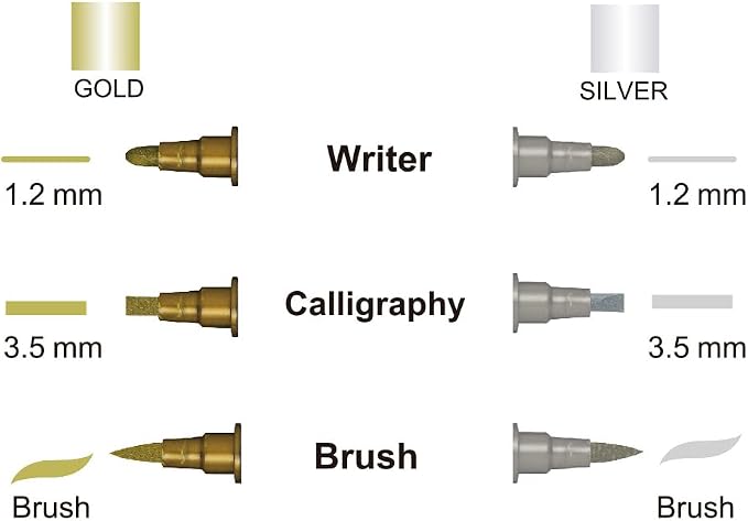 Kuretake Pen Marker Gold Silver Twin Marker Set MS/3VGS, Christmas card, Brush Lettering, Illustration, card making, Writing, Made in Japan