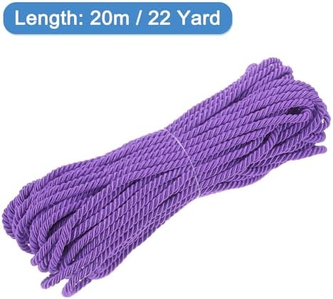 MECCANIXITY Twisted Cord Trim, 22 Yard 5mm 3-Ply Twine Braided Rope Shiny Thread String for Craft Gift Bag Curtain Christmas Decor, Deep Purple - 20m