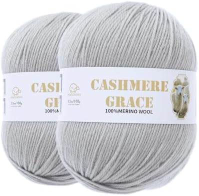 100% Pure Natural Merino Wool Yarn (4ply) - Each Ball 3.5 OZ/Approximately 320 Yards - Hand-Knitting/Crochet/Knitting - Soft and Non-irritating [2 Ball Set] (Light Grey)