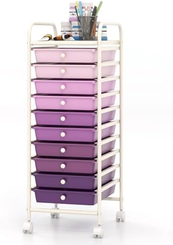 COSTWAY 10-Drawer Rolling Storage Cart, Utility Mobile Trolley