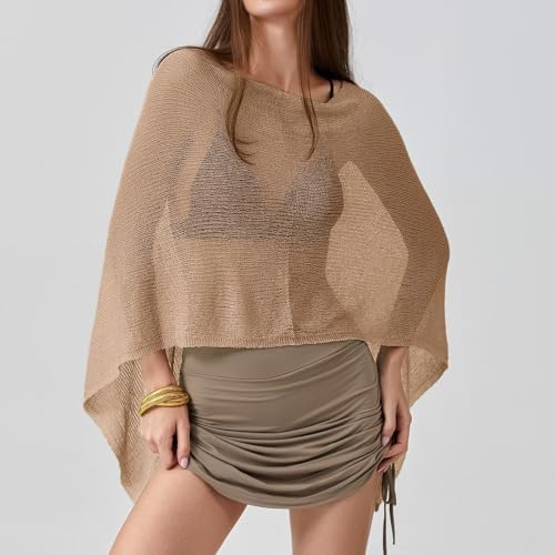 Women Sheer Poncho Top Knit Crochet Irregular Shrug Bolero Shawl Lightweight See Through Beach Cover Up