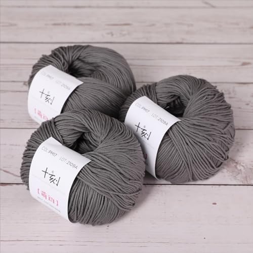 Fine Weight Knitted and Crocheted Cotton Yarn, 100% Long Staple Cotton Yarn, Baby Sports, 2 Packages of 100g/3.52oz (Per Skein 50g/162yards)-Dark Cloud Grey