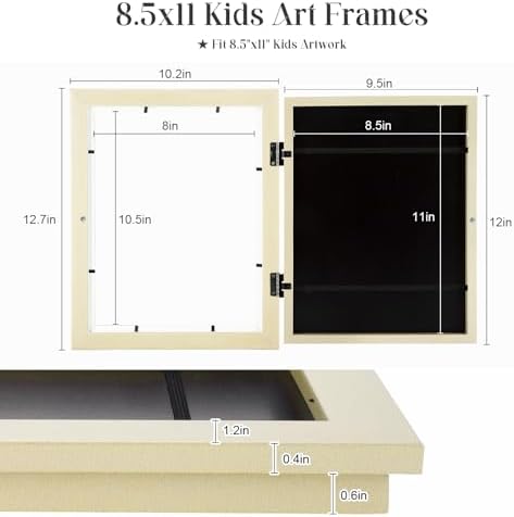 [2-Pack] Kids Art Frames, 8.5x11 Front Opening Kids Artwork Frames Changeable, Ivory Artwork Display Storage Frame for Wall, Holds 50 Pcs, for 3D Picture, Crafts, Children Drawing, Hanging Art,