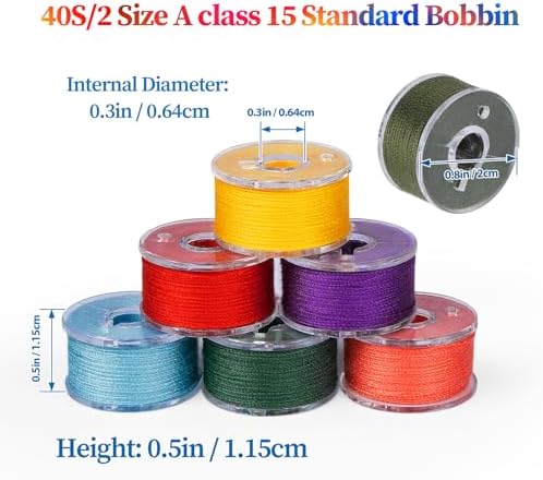 50 Colors Sewing Bobbins Thread with Bobbin Box, SizeA Class15