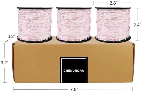 Artisanal Yarn Collection Multifiber Fancy Yarn with Pink Sequins for Knitting Crocheting Crafts DIY, Set of 3 Rolls (Pink Sequins)
