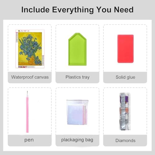 VeGuude Diamond Art Kits for Adults-Van Gogh Diamond Painting Kits for Adults Beginners,Irises 5D DIY Full Drill Diamond Painting Cat Gem Art and Crafts 12x16inch