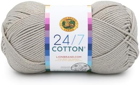 Lion Brand Yarn, 24/7 Cotton Yarn, Linen, Greige, 1 Pack