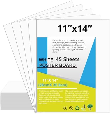 45 Pcs White Poster Board Paper 11x 14 Bulk, ROOKEA Vision Boards Blank Poster Paper for School Arts and Crafts, Classroom Projects, Presentations, Drawing, Scrapbooking, Graphic Displays