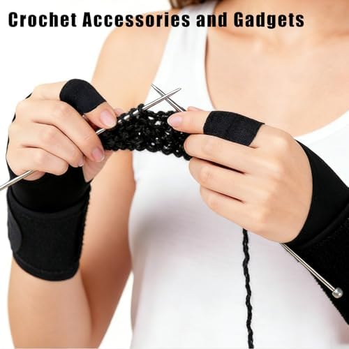 2 Pack Ergonomic Crochet Hooks Gloves with 10 Pack Finger Sleeves Crochet Accessorie for Crochet Supplies for Crocheters