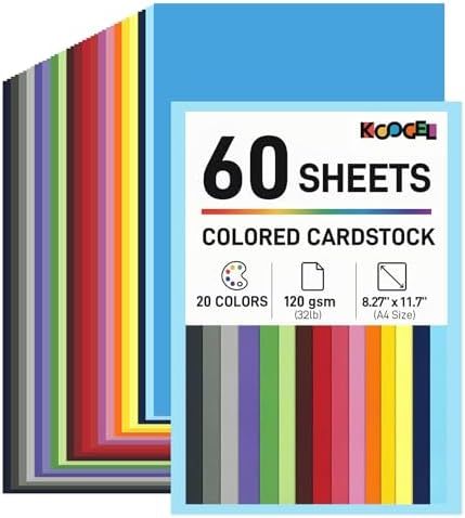 Koogel 60 Sheets Colored Craft Paper, 8.27" x 11.7" (A4 Size)