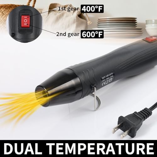 Heat Gun for Crafting, 110V 350W Handed Hot Air Gun (Black) | 3.28FT Ultra-Long Cable Portable Heat Gun with Stand for Shrinking Wrapping PVC, DIY Embossing and Drying Paint