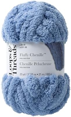 Loops & Threads Fluffy Chenille Yarn - Yarn for Knitting, Crochet, Weaving, and Arts & Crafts - Periwinkle, Polyester, 10.58 oz