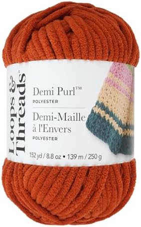 Loops & Threads Demi Purl Yarn – Super Bulky 100% Polyester, Soft Plush Chenille Yarn for Knitting & Crochet, Ideal for Blankets, Hats, Scarves & Crafts, Cinnamon Stick