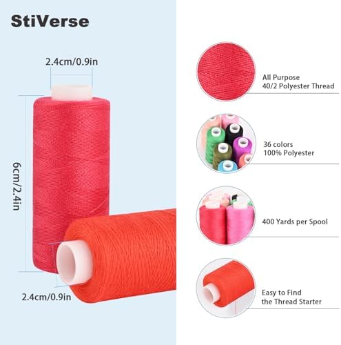 72 pcs Sewing Thread Kit,36 Colors 400y Polyester Thread 36 Colors Bobbins