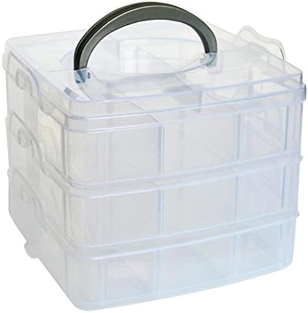 Kamay's Medium 3 Tier Stackable Adjustable Compartment Slot Bead Craft Jewellery Tool Storage Organiser Snap-lock Tray Container, with 18 Compartments, Container Box White