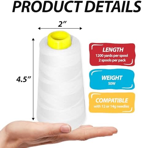 Mandala Crafts White Mercerized Cotton Thread Cones for Sewing Quilting