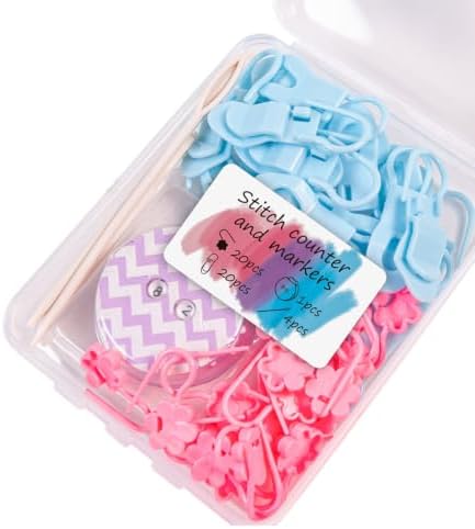 Knitting Loop Clip and Row Counter Set with Locking and Bulb Markers, Large-Eye Yarn Finishing Tools, Storage Case