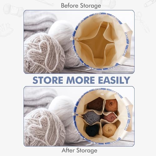 TOGETRUE Yarn Bag, Knitting Crochet Bag, Portable Yarn Storage Bags Organizer for Crocheting Project, Store Skein Ball, Short Knitting Needle (Medium,Blue)