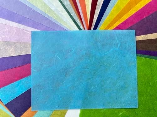A5 50 Sheets Natural Fiber Mulberry Tree Mulberry Paper Sheets Art Tissue Washi Paper Design Craft Art Origami Suppliers Card Making 8.3" x 5.8". (Mixed 50 Color, A5) (Pack of 2)