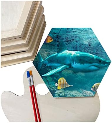 Hexagon Wood Canvas for Crafts, Framed Wooden Panel Boards for Painting (8x9 in,6 Pack)